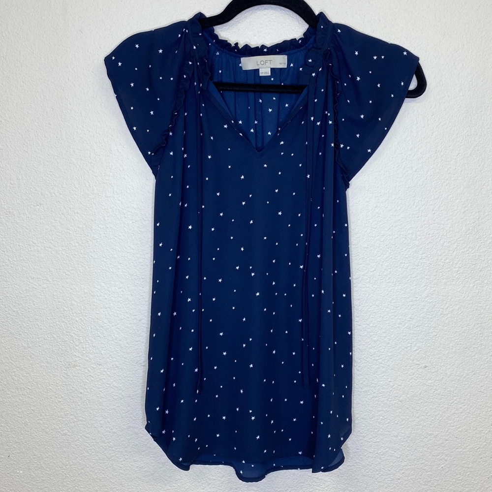 Loft Flutter Sleeve Star Print Blouse Size XSP